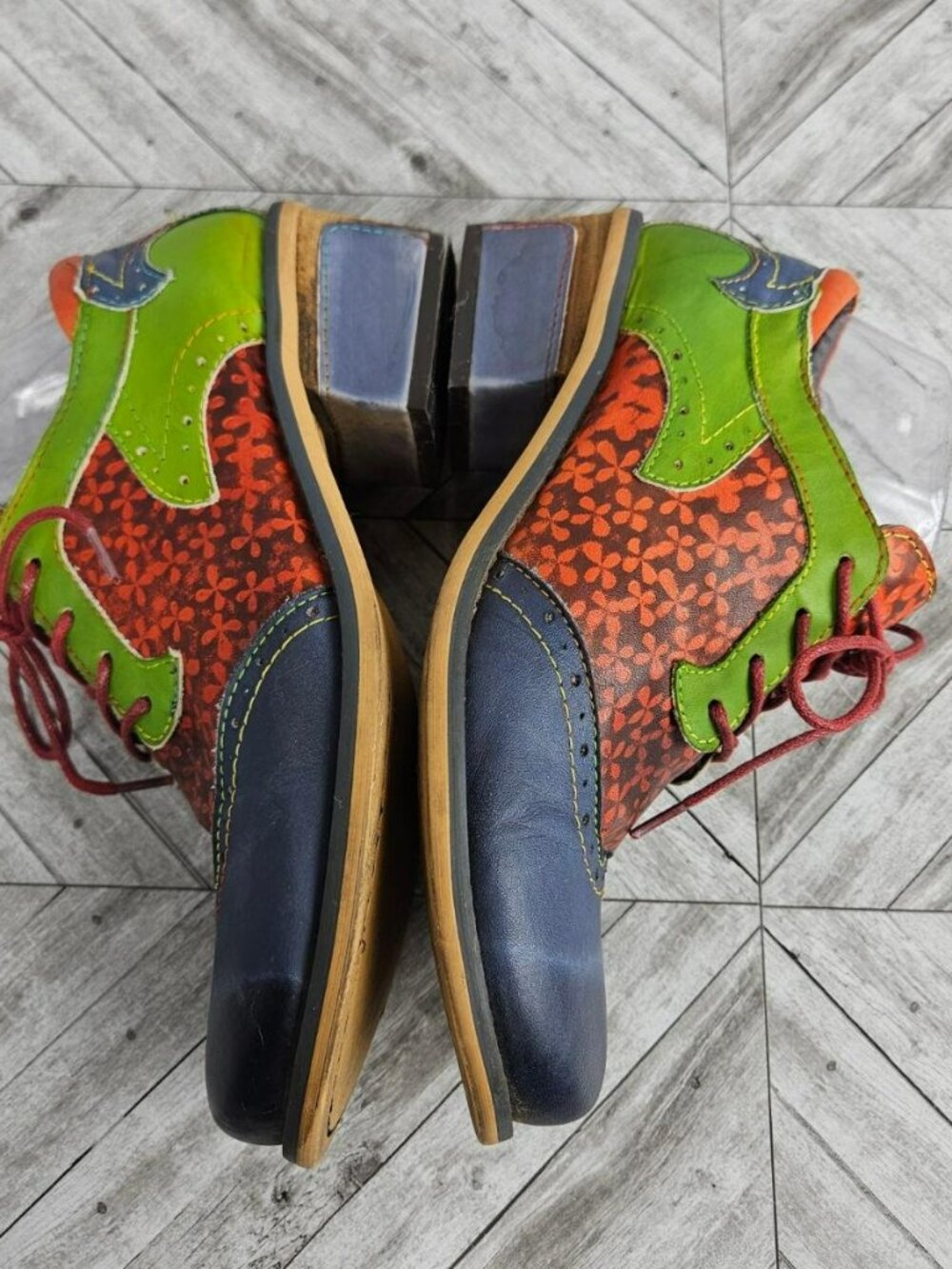 Socofy Colorful Floral Leather Oxford Shoes Womens 39 US 8.5 Block Heel Artsy - Picture 11 of 15
